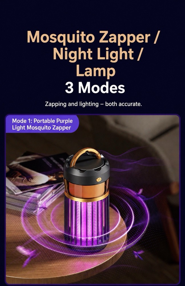 3 Modes Bug Zapper - Mosquito Killer for Kitchen, Patio, Camping Use