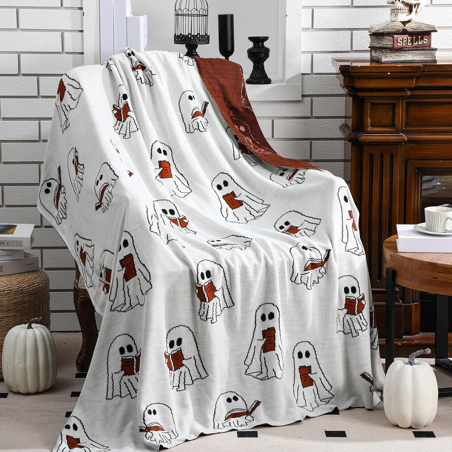 Easter Day Halloween Ghost Reading Book Blanket 50 x 60 Inches Soft Knit Throw w gallery