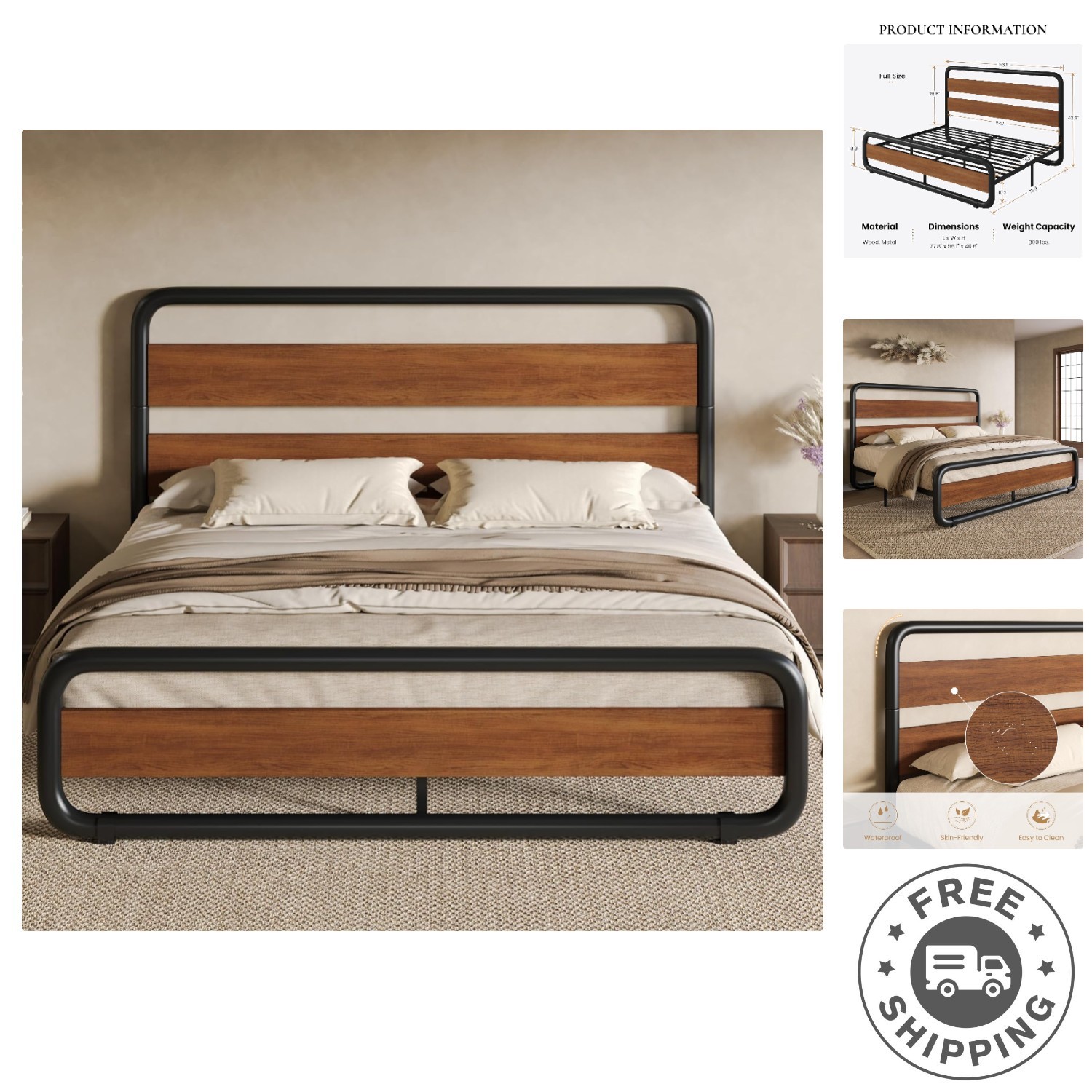 Squeak-Resistant Full Size Metal Bed Frame - Easy Assembly with Vintage Design gallery