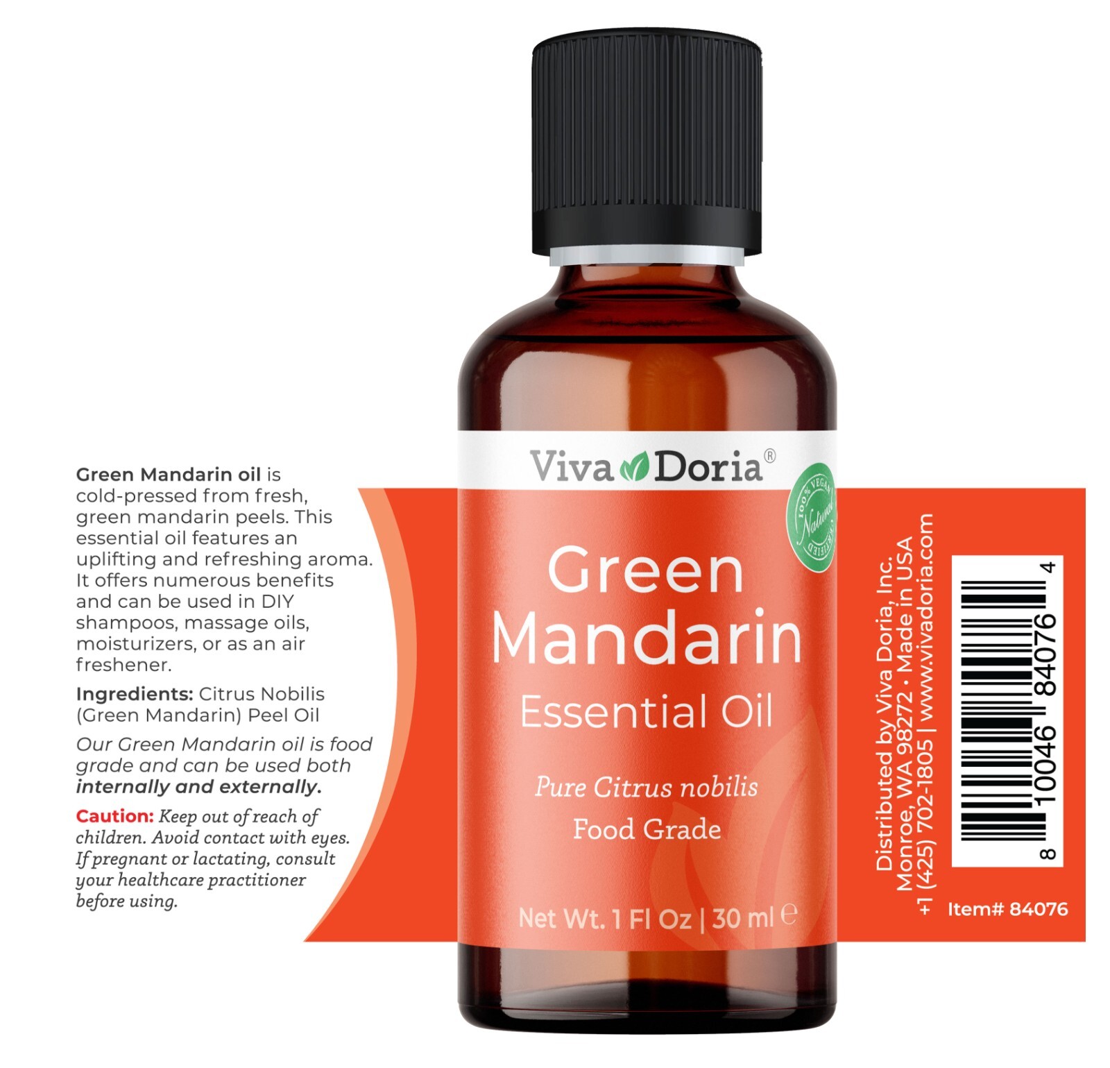 Viva Doria Pure Green Mandarin Essential Oil, Food Grade, 1 Fl oz gallery