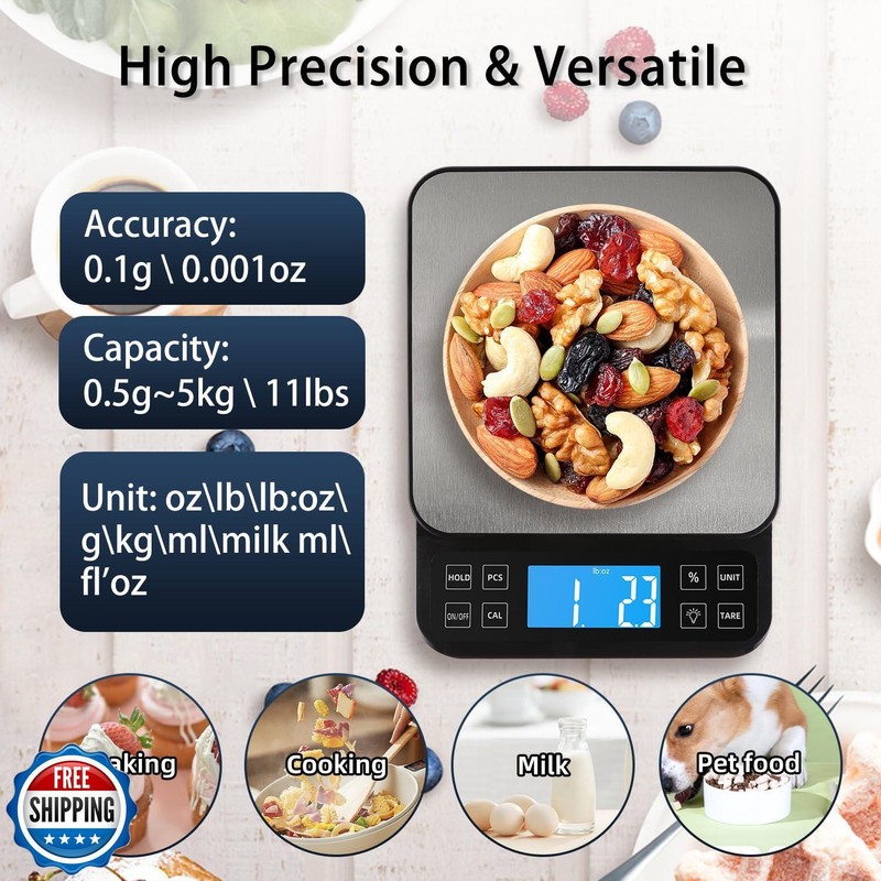 BOMATA Large Kitchen Scale with 0.1g/0.001oz High Precision, 5kg/11lb Bakery gallery