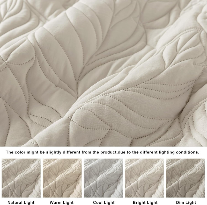 Beige King Size Quilt Set, Neutral Soft Lightweight Bedspread, Farmhouse Rustic gallery