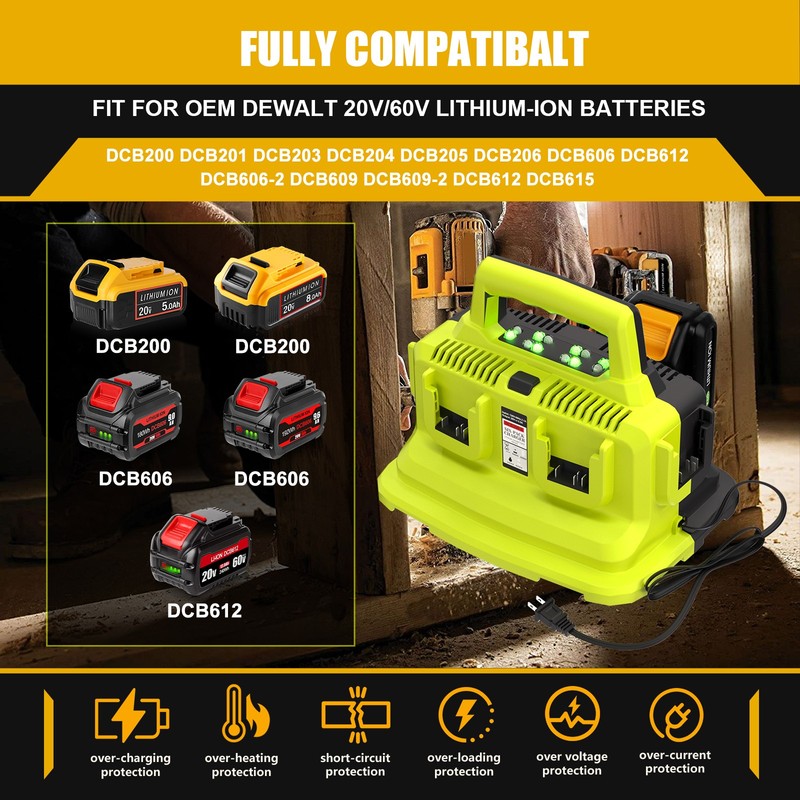 For DEWALT 20V/60V Max Flexvolt DCB609 Lithium-Ion Battery 6-Port Charger DCB104 gallery