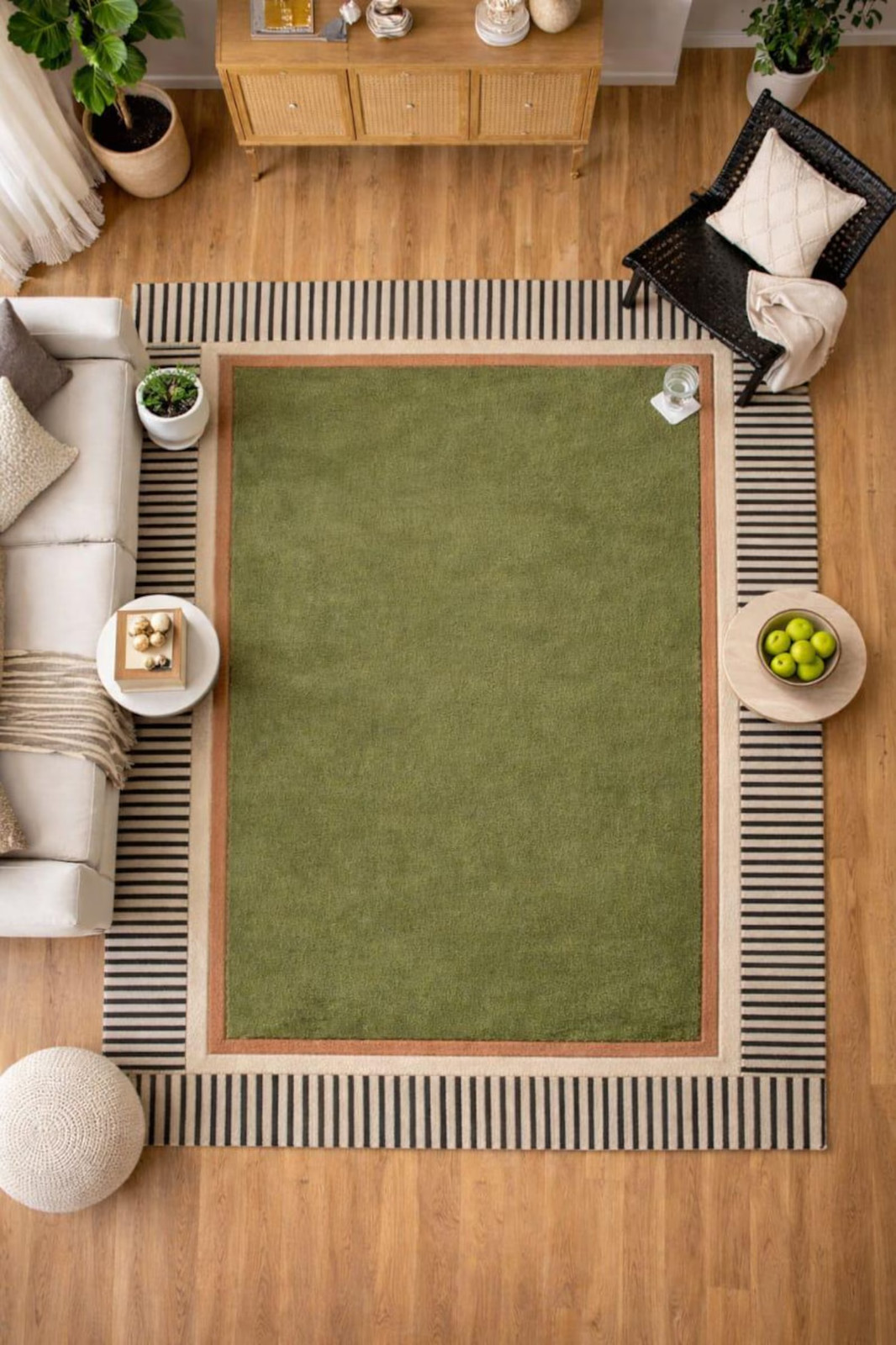 Olive Green Modern Area Rug 8x10 | Handcrafted Wool High Low Pile Carpet gallery