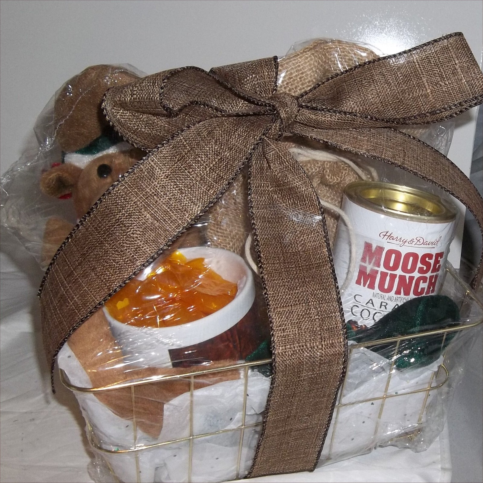 Gift Basket Moose Stuffed Moose Can Carmel Cocoa Coffee Candy Wire Any Holiday gallery