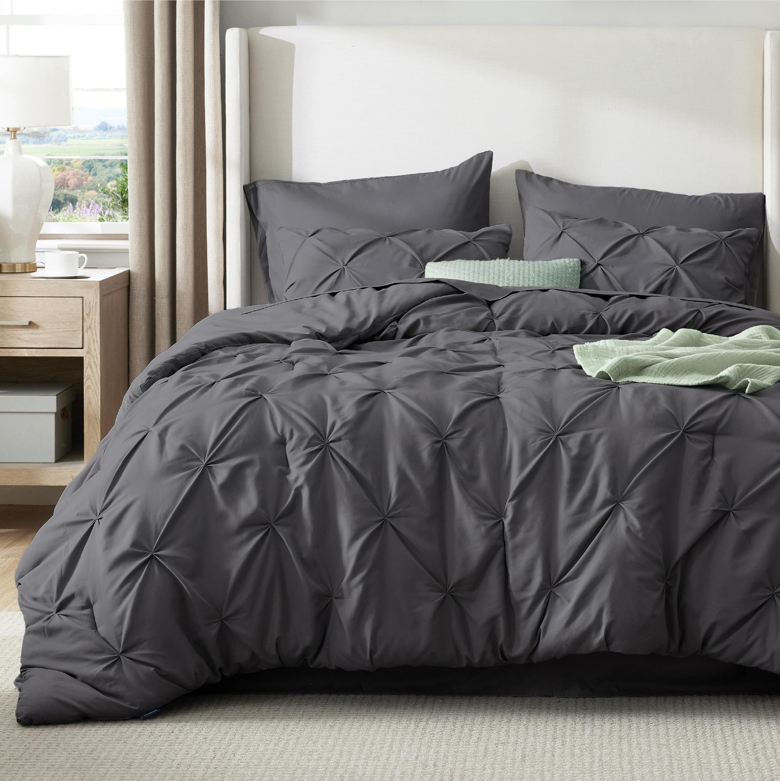 Comforter Set King 7 Pieces Dark Grey Pintuck Bedding Bedsure Size GentleSoft gallery