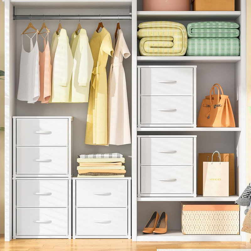 2-Pack Stackable Storage Drawers (4 Drawers Total), White Closet Organizer with gallery