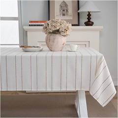 White Rectangle Tablecloth 55×86 Inch, Cotton Linen Polyester Blend Stripes T…