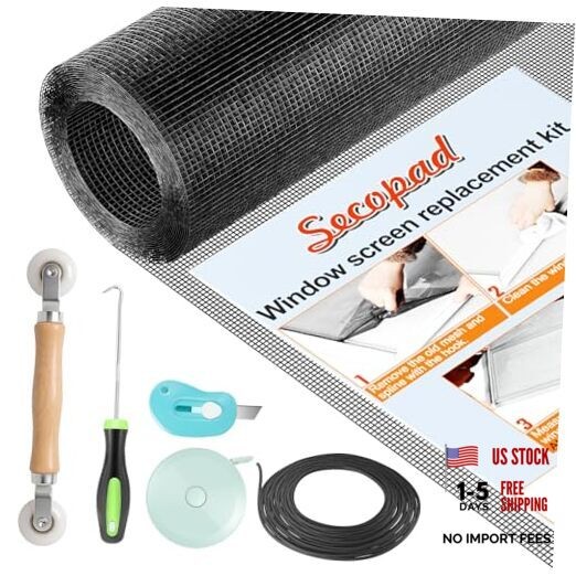 Window Screen Repair Kit, 39" x 78" Screen Door Mesh 39in x 78in Black gallery