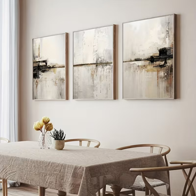 3 Panel Neutral Abstract Wall Art Print, Beige Grey Modern Minimalist Triptych gallery