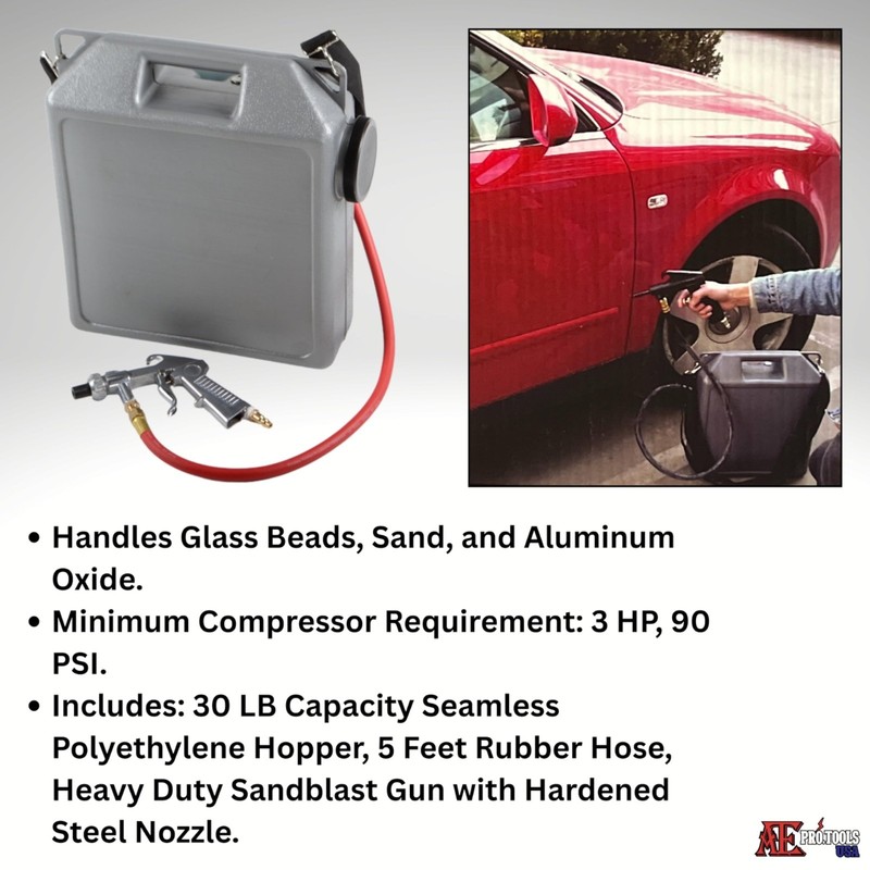 Air Powered Portable Sandblaster Kit | 30 lb Cap., 5 ft. Rubber Hose 2.5 Gallon gallery