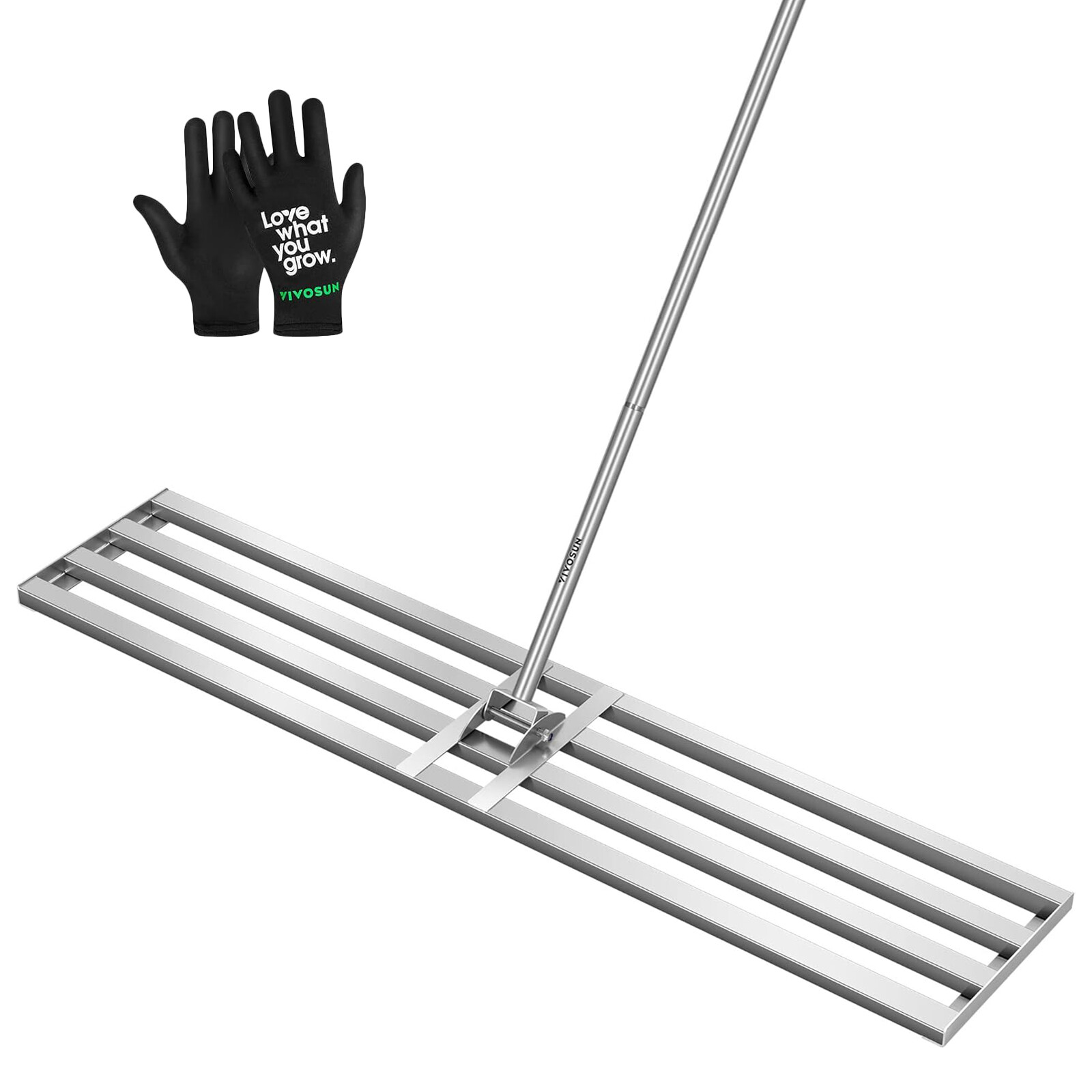 VIVOSUN 48"x10" Lawn Leveling Rake Stainless Lawn Leveler 78" Adjuatble Handle gallery