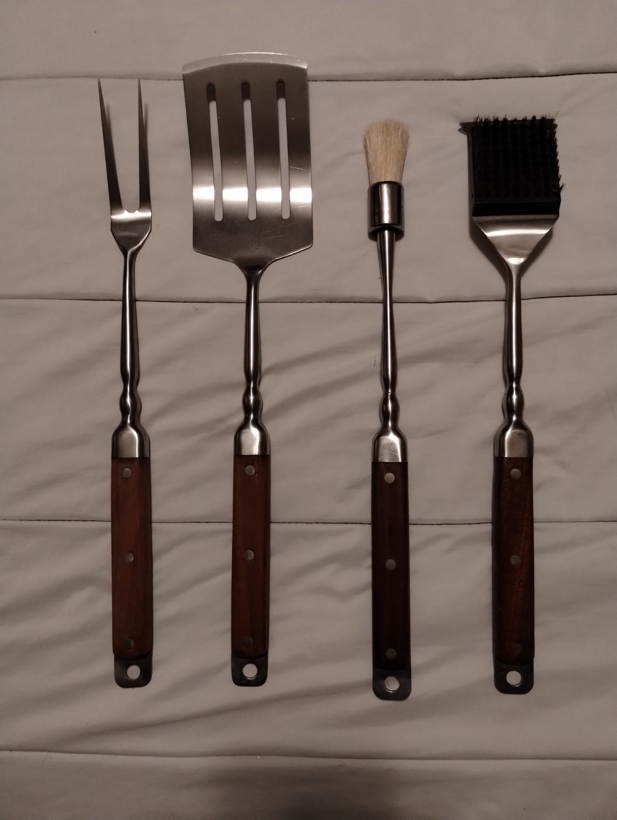FOUR PIECE BBQ GRILL TOOL SET WOOD HANDLES NEW NICE gallery