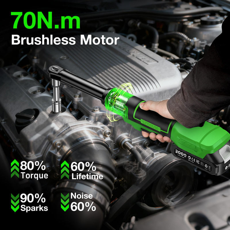 TaskStar 3/8" Extended Cordless Electric Ratchet Wrench 70N.M 52Ft-lbs Brushless gallery