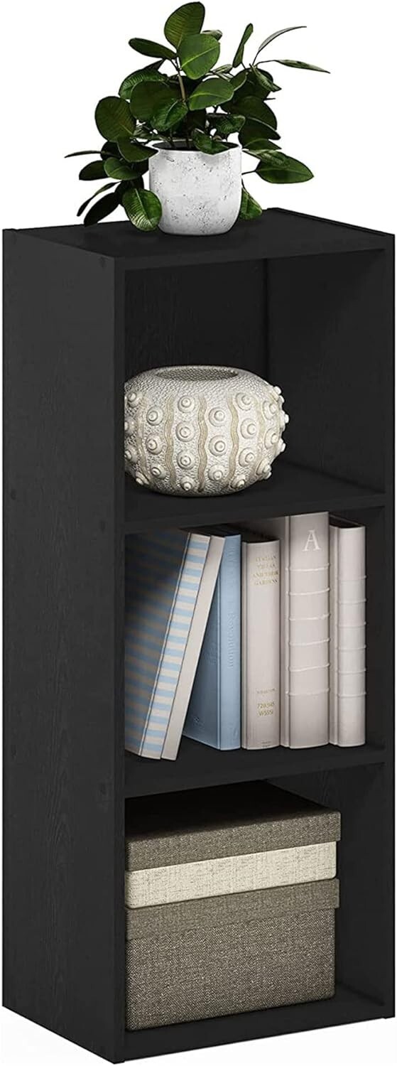 Small Cube Bookshelf Bookcase Shelf 3 Tier Book Storage Black Wood Contemporary gallery