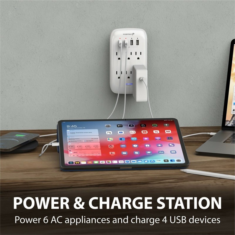 2x Surge Protector 1225J 6 Outlet Extender 4 USB Charger Port Wall Adapter Tap gallery