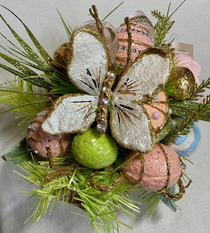 EASTER SPRING EGG FLOWER BUTTERFLY CAPIZ ARRANGEMANT 11 INCHES TALL PASTEL NWT gallery