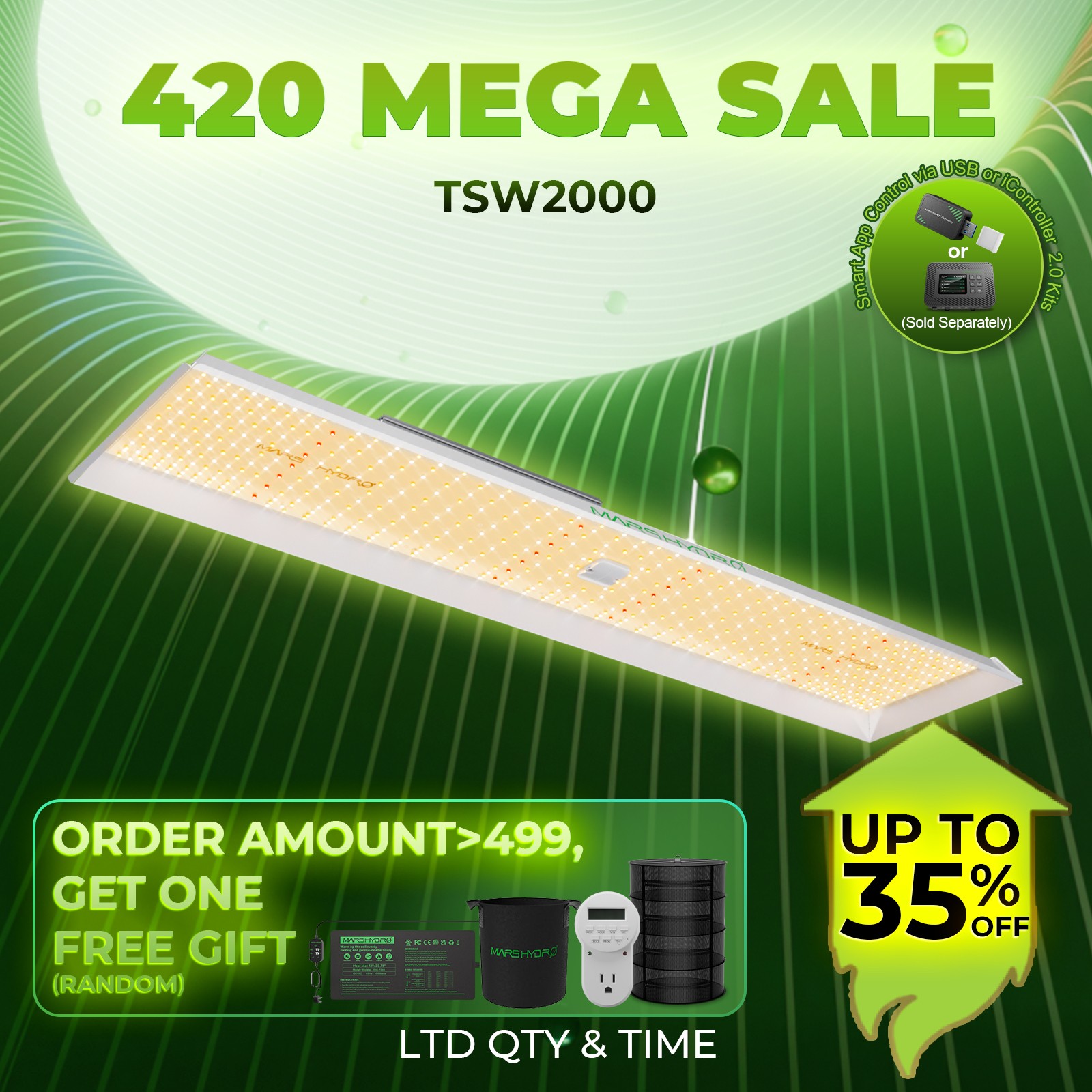 2026 Mars Hydro TSL 2000 Dimmable LED Grow Light 300W for Grow Tent,Smart APP gallery
