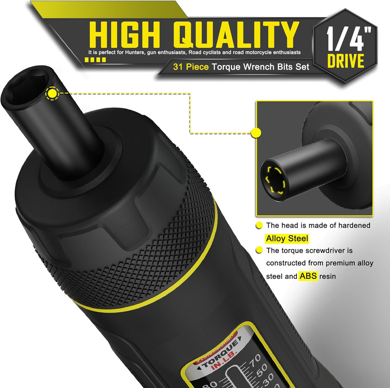 Torque Screwdriver Set, 10-80 Inch Pounds Lbs, 31 Piece 1/4" Drive Torque Screwd gallery