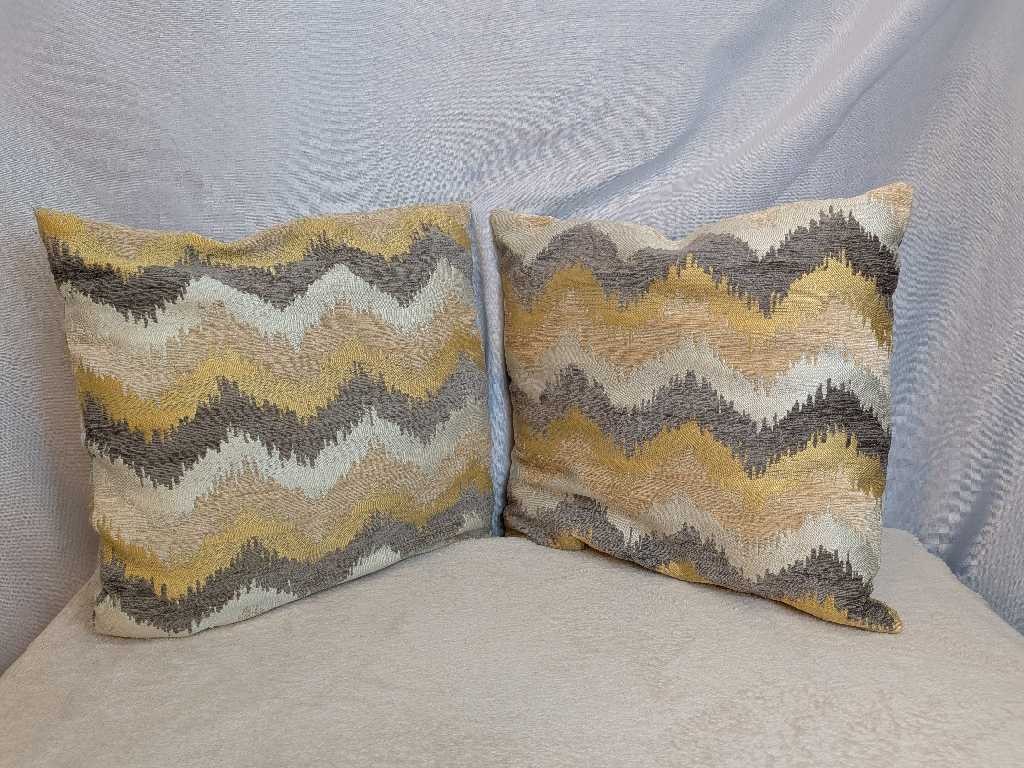 2 Chevron Zigzag Accent Throw Pillow Covers Lumbar Boho Home Decor Gold Gray gallery