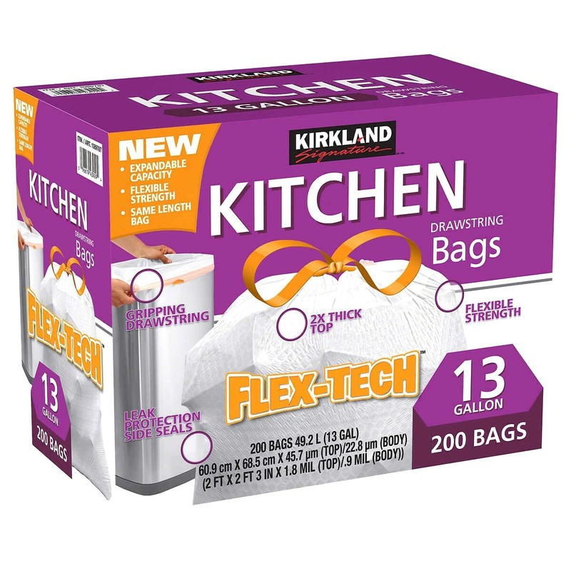 2 x Kirkland Signature Flex-Tech Kitchen Trash Bags 13 Gallon 200ct, Total 400ct gallery