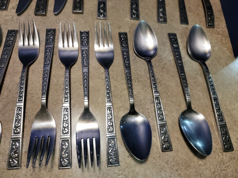RIVIERA Stainless Steel Scroll Flatware MCM Japan Lot Of 37 Misc Pieces Used gallery
