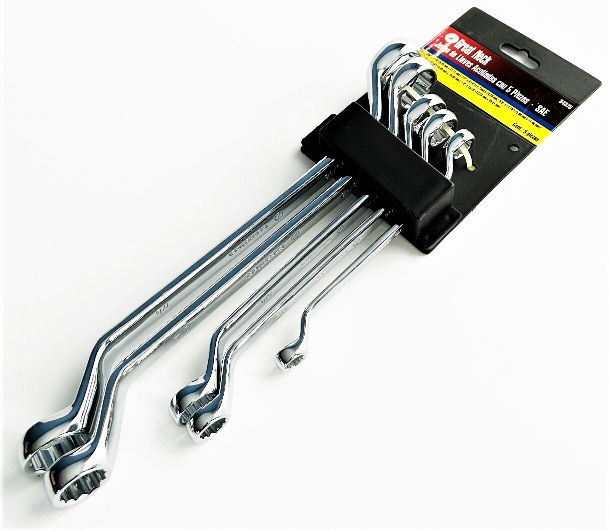 5pc GREAT NECK CHROME POLISHED DEEP OFFSET DOUBLE BOX END WRENCH SET SAE #S4375 gallery