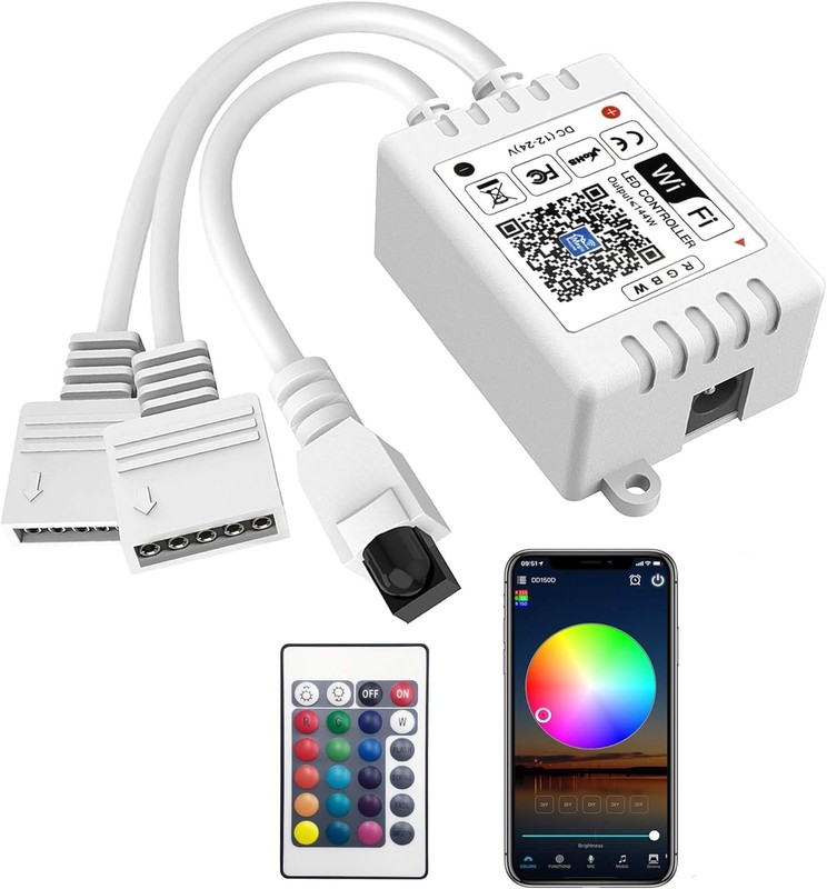 Smart WiFi RGBW LED Controller with 2 Outputs & 24-Key Remote - Voice Control gallery