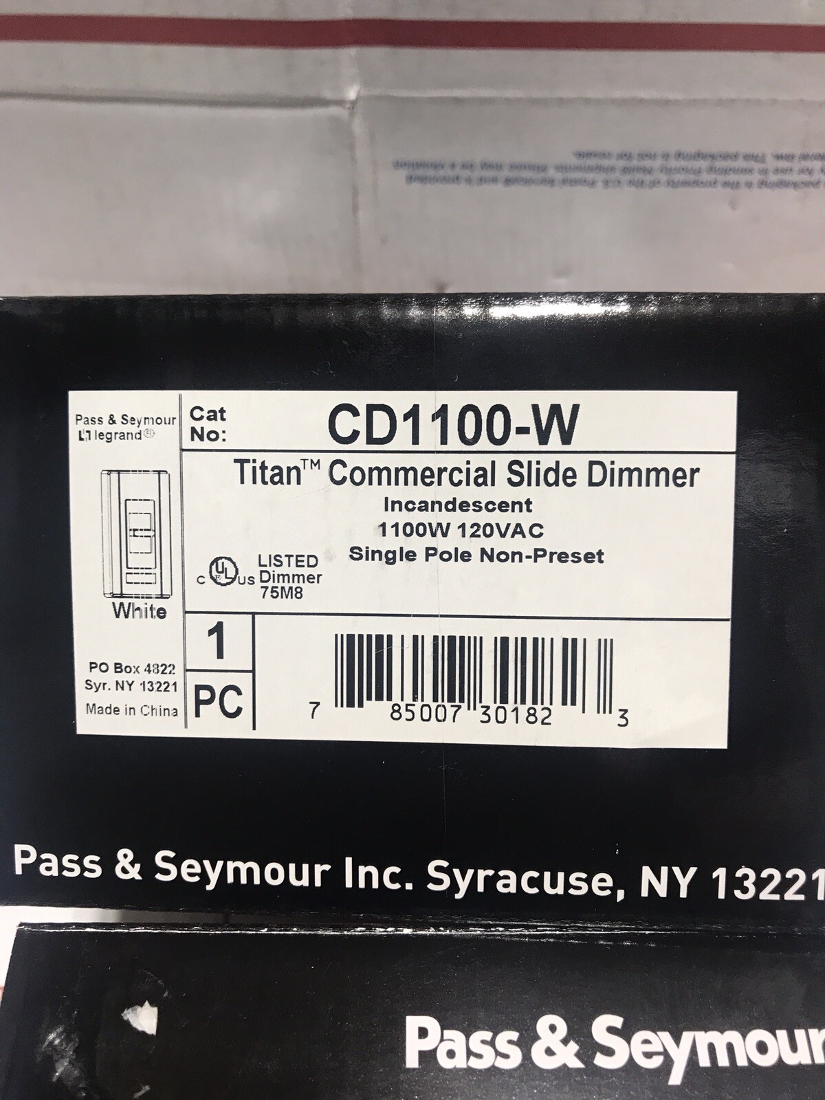 Pass & Seymour CD1100-W : SLIDE DIMMER SINGLE POLE 1100W 120V WHITE New gallery