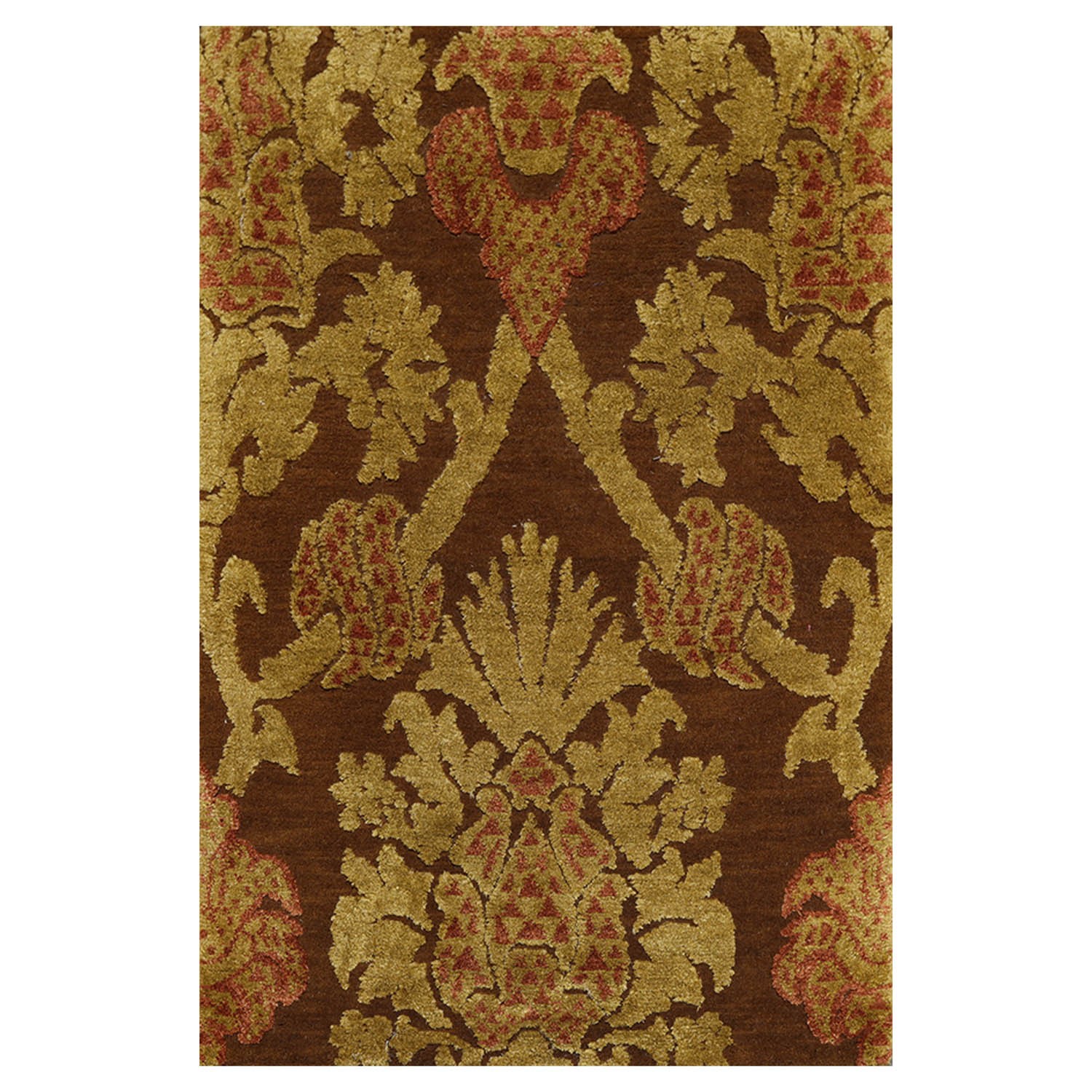 Hand Knotted Wool & Silk Baroque High Low Pile Tibetan Area Rug Brown 2' x 3' gallery