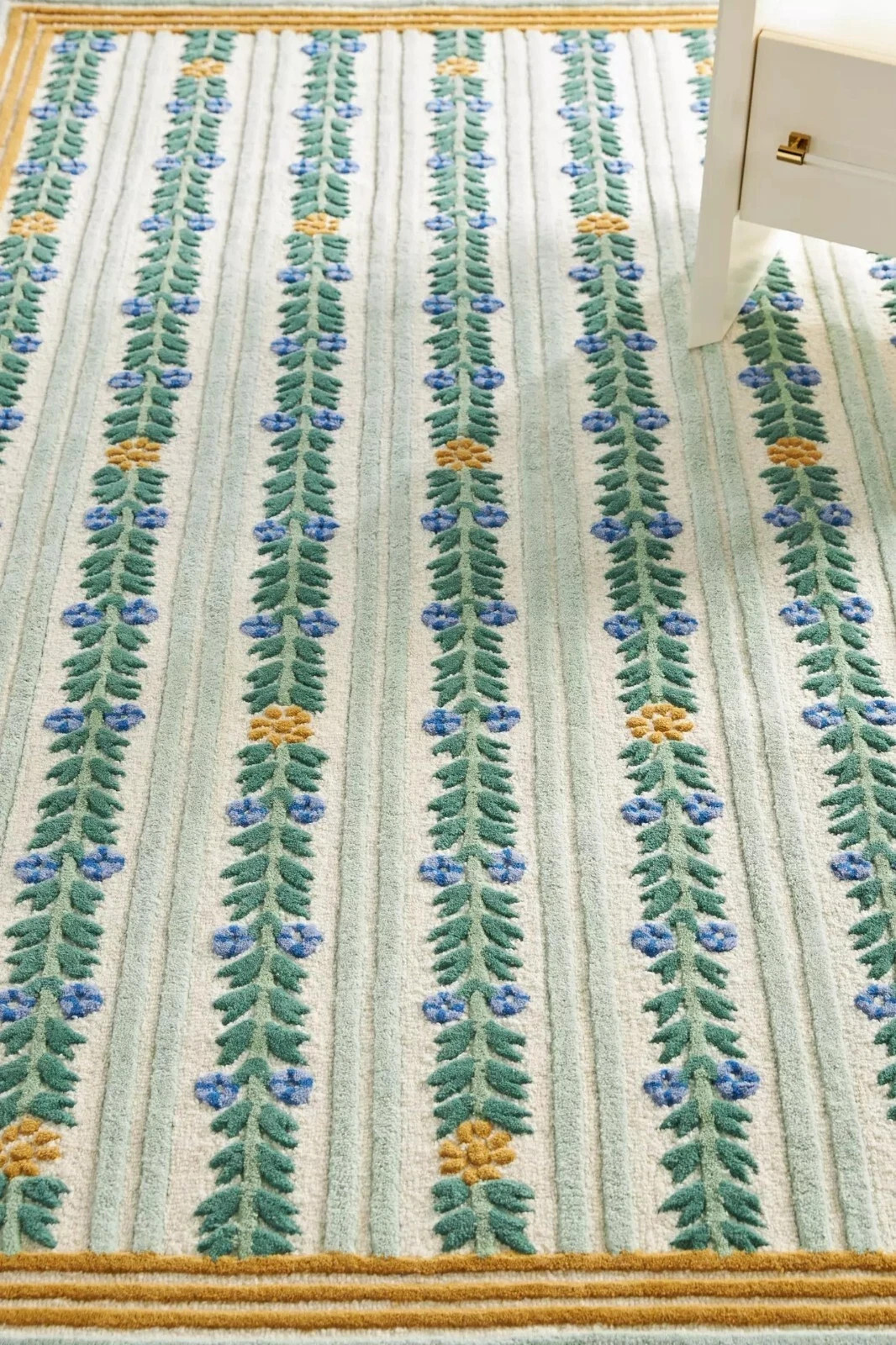 Handmade Wool Tufted Rug Cottage Striped Floral Green Country Style for home 6x9 gallery