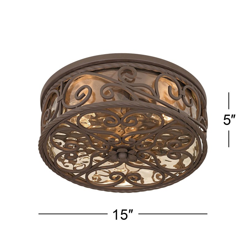 Casa Seville Rustic Flush Mount Outdoor Ceiling Light Fixture Dark Walnut 15" gallery