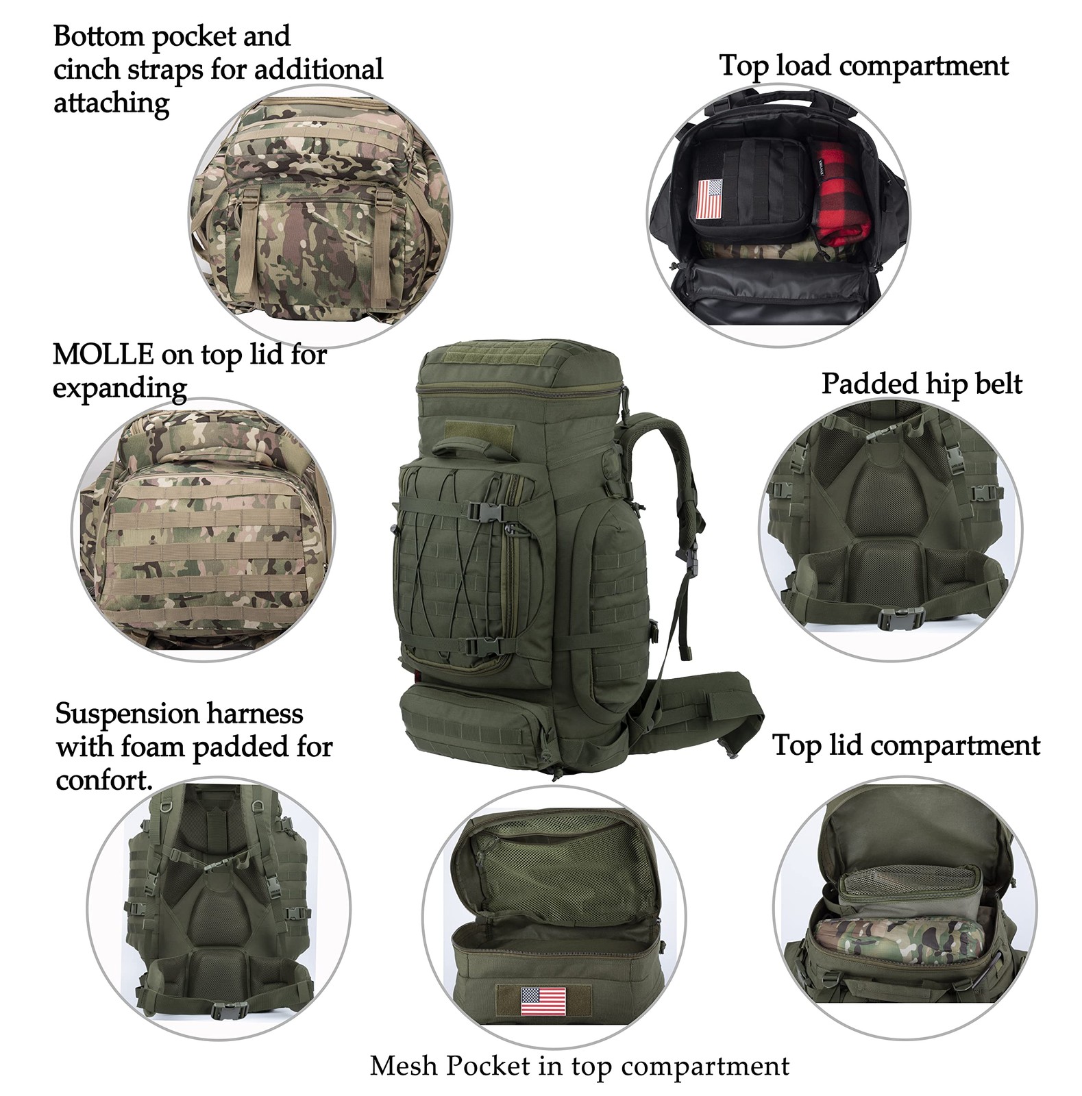 Large Internal Frame Backpack Tactical MOLLE Pack for Camping Backpacking Hun... 3