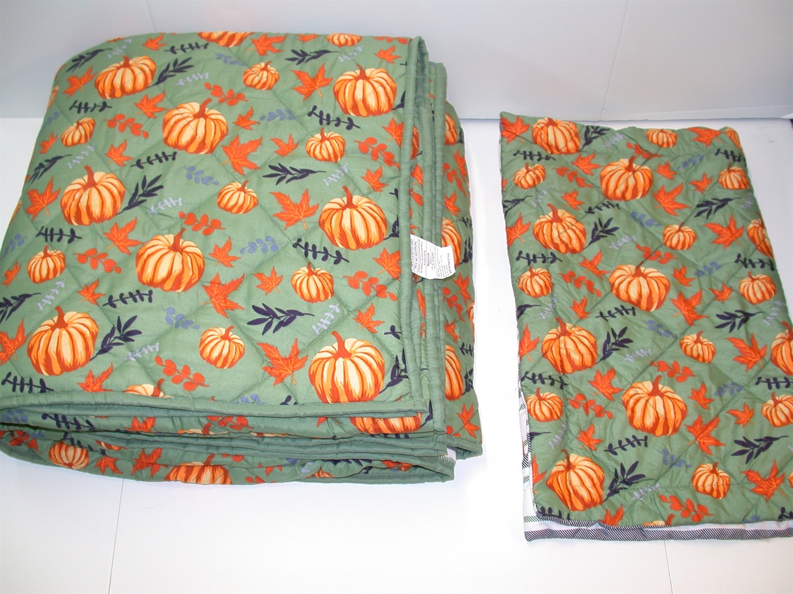 2 Pc Belk "Pumpkin" Comforter Set ~ Green Orange Navy ~ Twin 88 W x 88 L **NEW** gallery