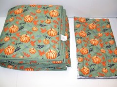 2 Pc Belk “Pumpkin” Comforter Set ~ Green Orange Navy ~ Twin 88 W x 88 L **NEW**