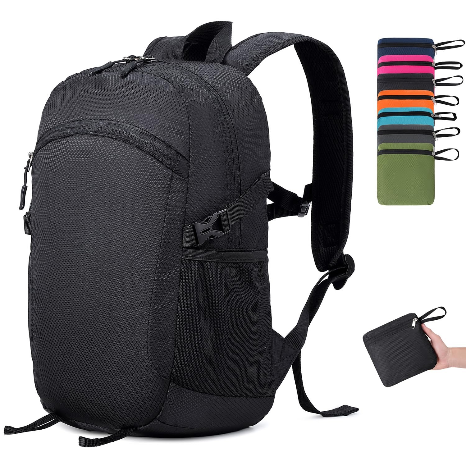 Lightweight Packable Foldable Travel Backpack WaterResistant Hiking Black