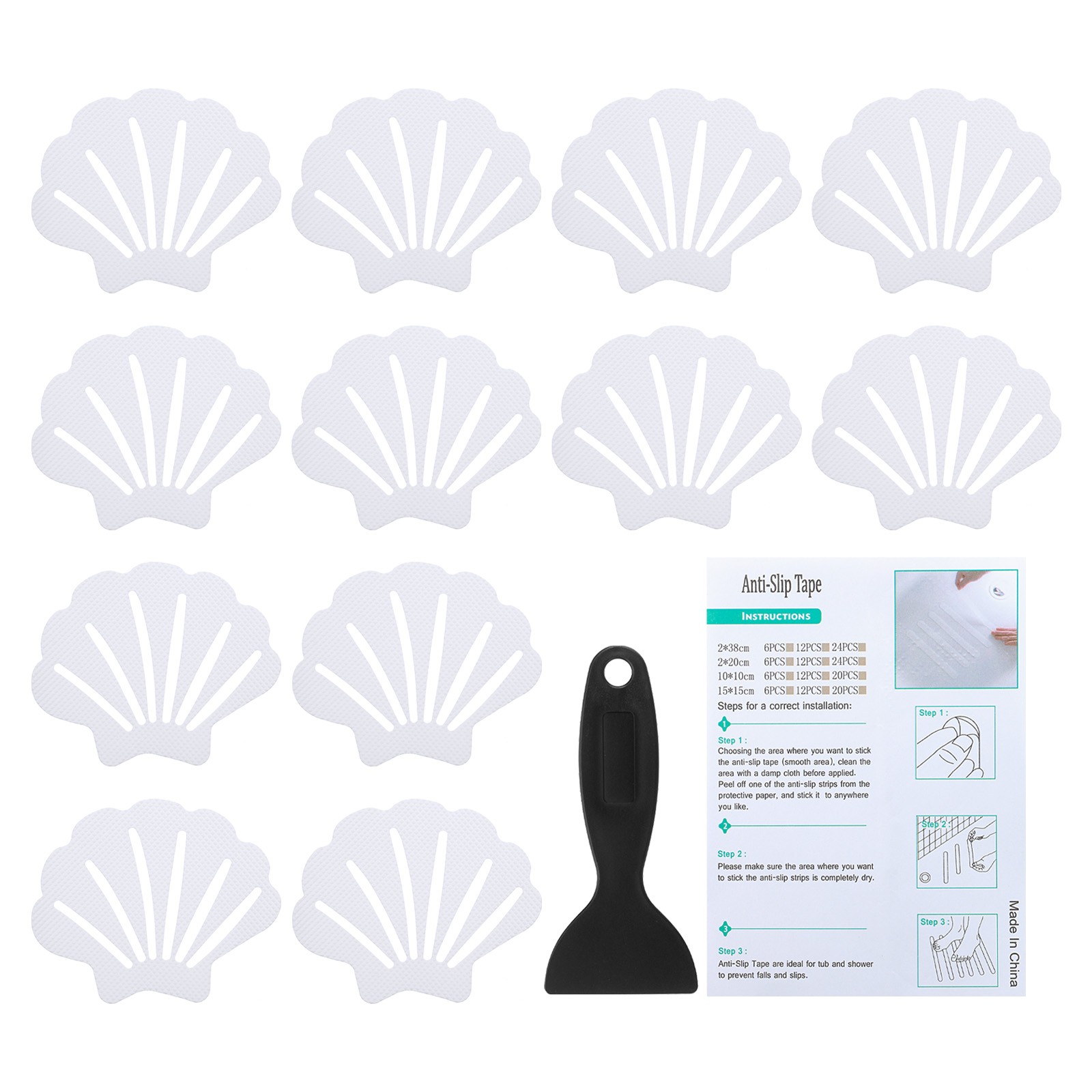 12 Pack Shell Bathtub Non Slip Stickers 3.54x2.76 Inch, White gallery