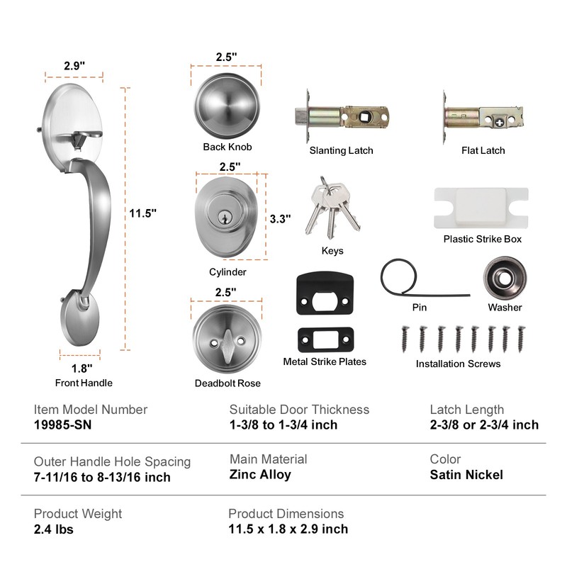 VEVOR Front Door Handle and Deadbolt Set Satin Nickel Front Door Lock Set Knob gallery
