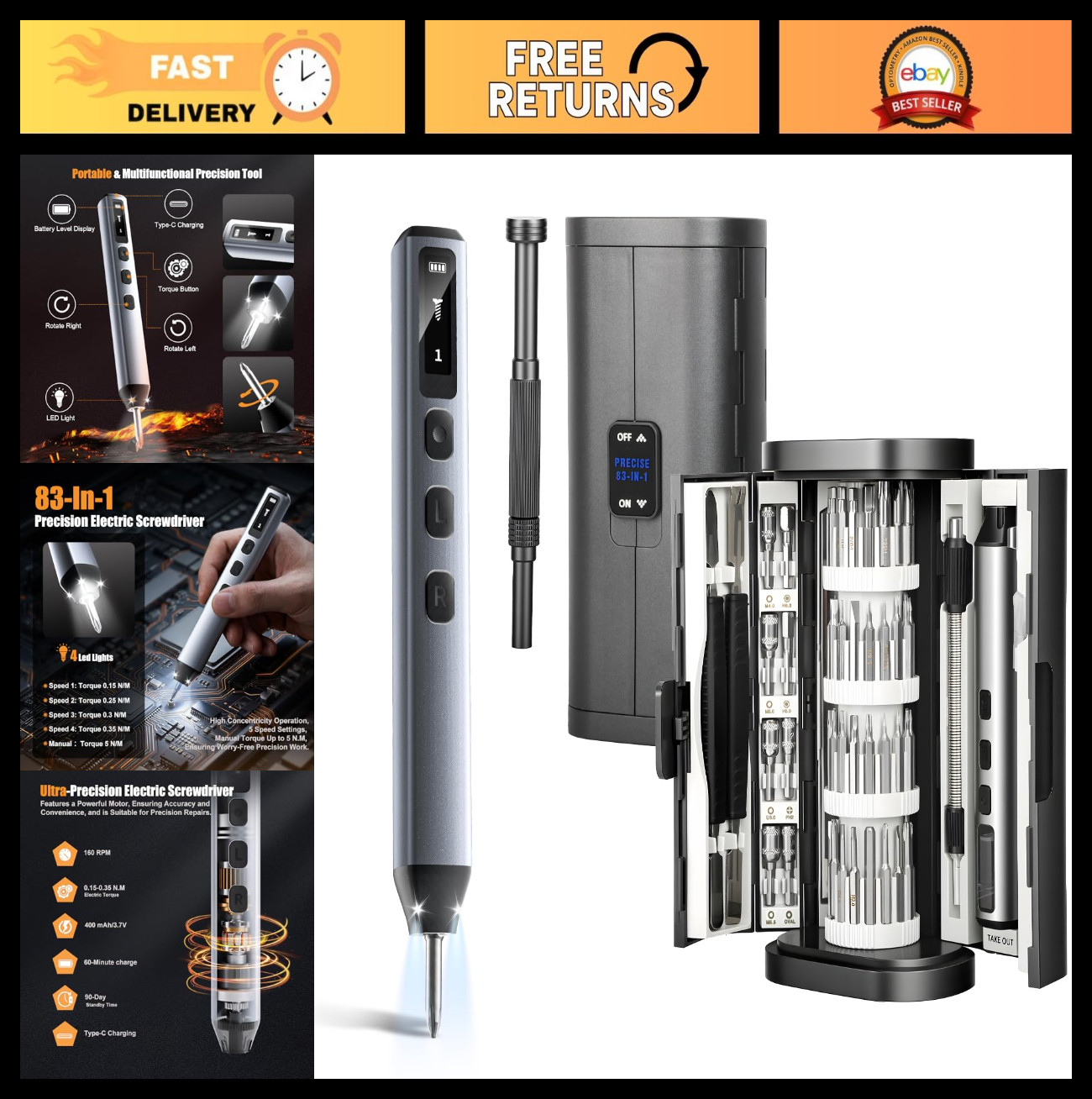 83-in-1 Mini Electric Screwdriver Set - Cordless Precision Tool, 72 Bits, LED Li gallery
