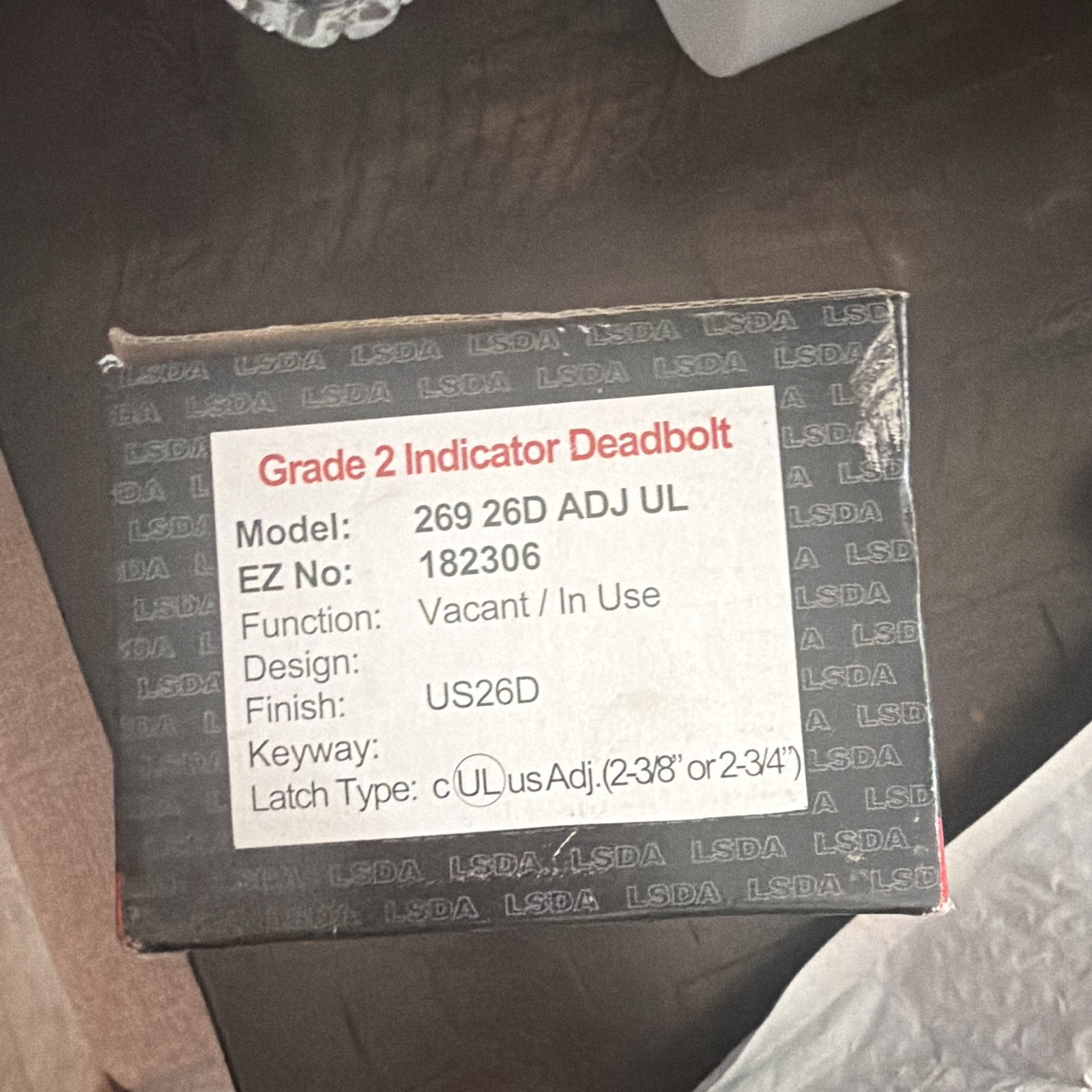LSDA Grade 2 Indicator Deadbolt Vacant/In Use US26D Adjustable Backset gallery
