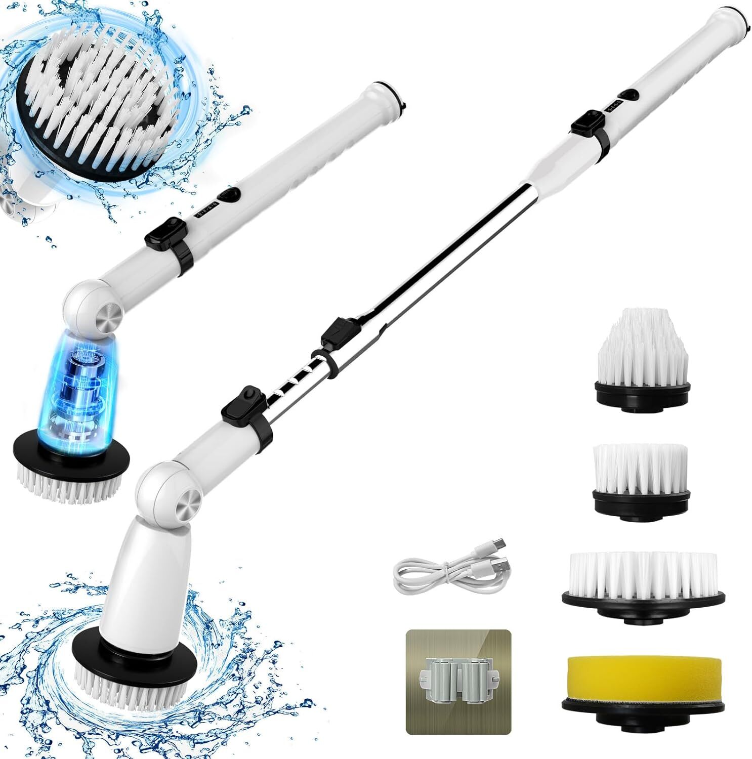 Swtroom Electric Spin Scrubber, Extendable Handle, 2 Speed USB-C HK036-A - White gallery
