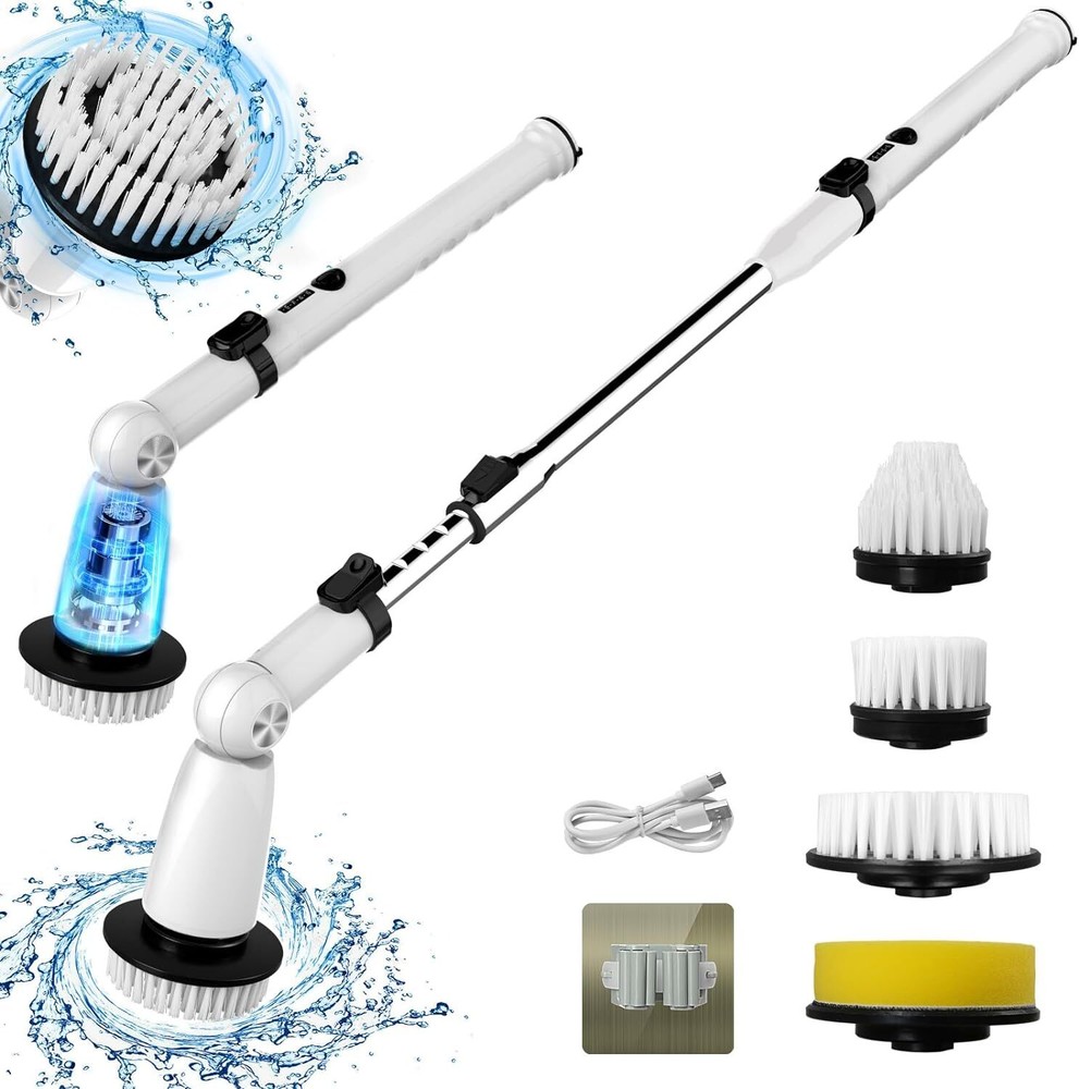 Swtroom Electric Spin Scrubber, Extendable Handle, 2 Speed USB-C HK036-A - White