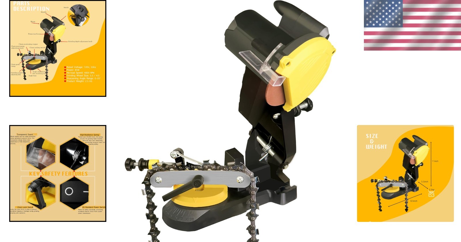 High-Performance Electric Chainsaw Sharpener - 85W Motor, 0-35° Angle Adjustment gallery