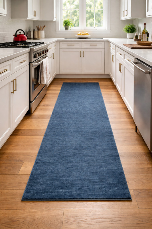 Steel Blue Solid Design Hand-Loomed 3X10 Gabbeh Wool Runner Rug Oriental Carpet gallery