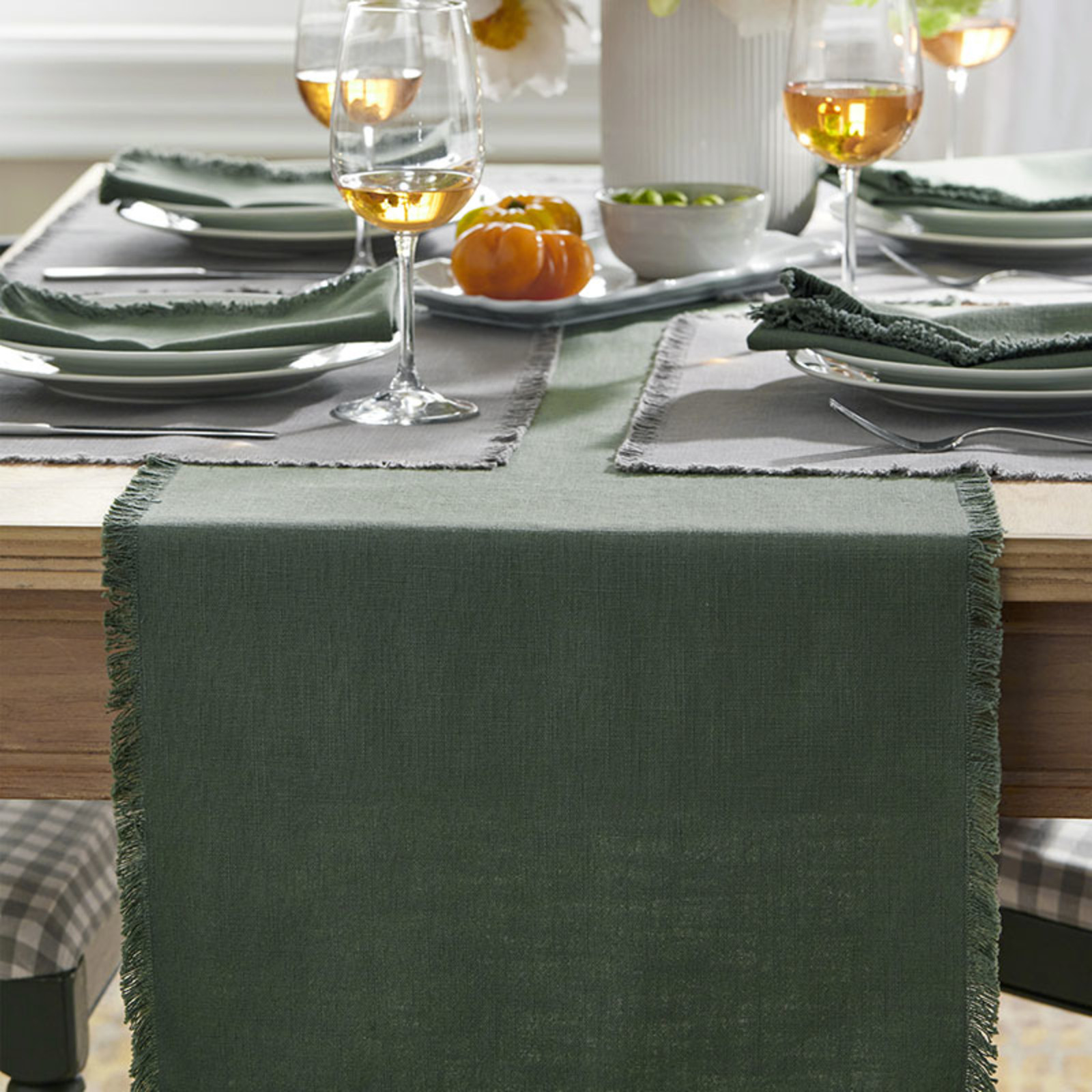 Solid Fringe Table Runner - Moss Green, 16 in. x 108 in.... gallery