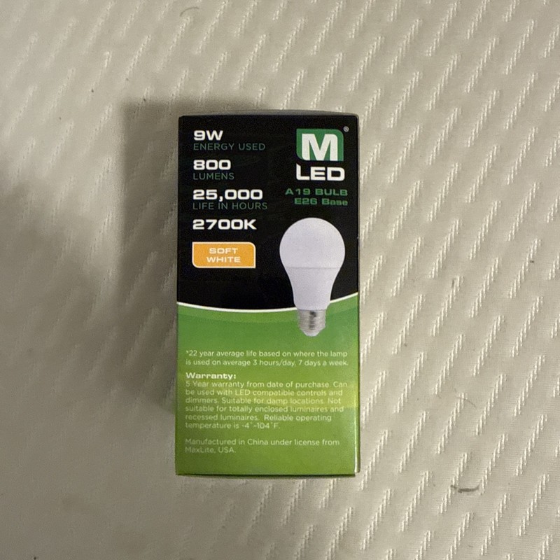 1 PACK 60w Equivalent 9w MaxLite Dimmable LED Light Bulbs Soft White 800 Lumens gallery