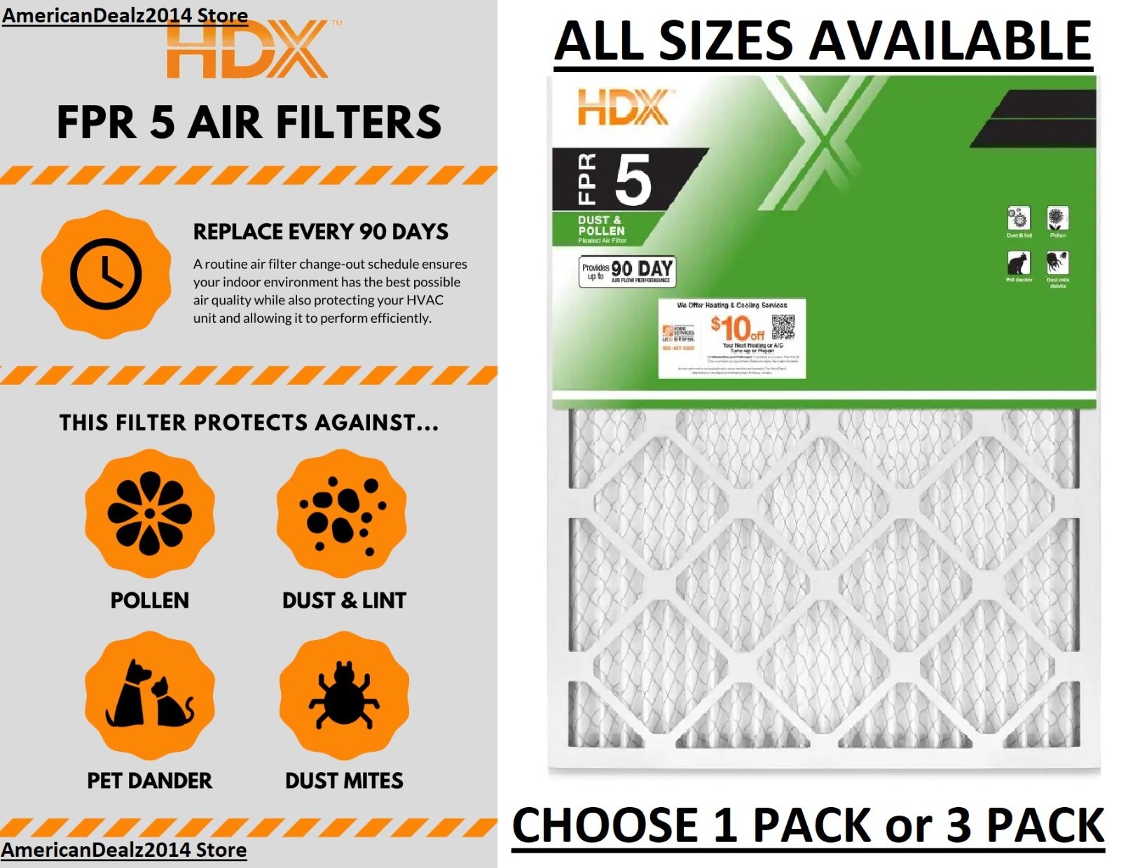 1 PACK or 3 PACK - Air Filter Standard Pleated FPR 5 Dust Filters Furnace AC gallery