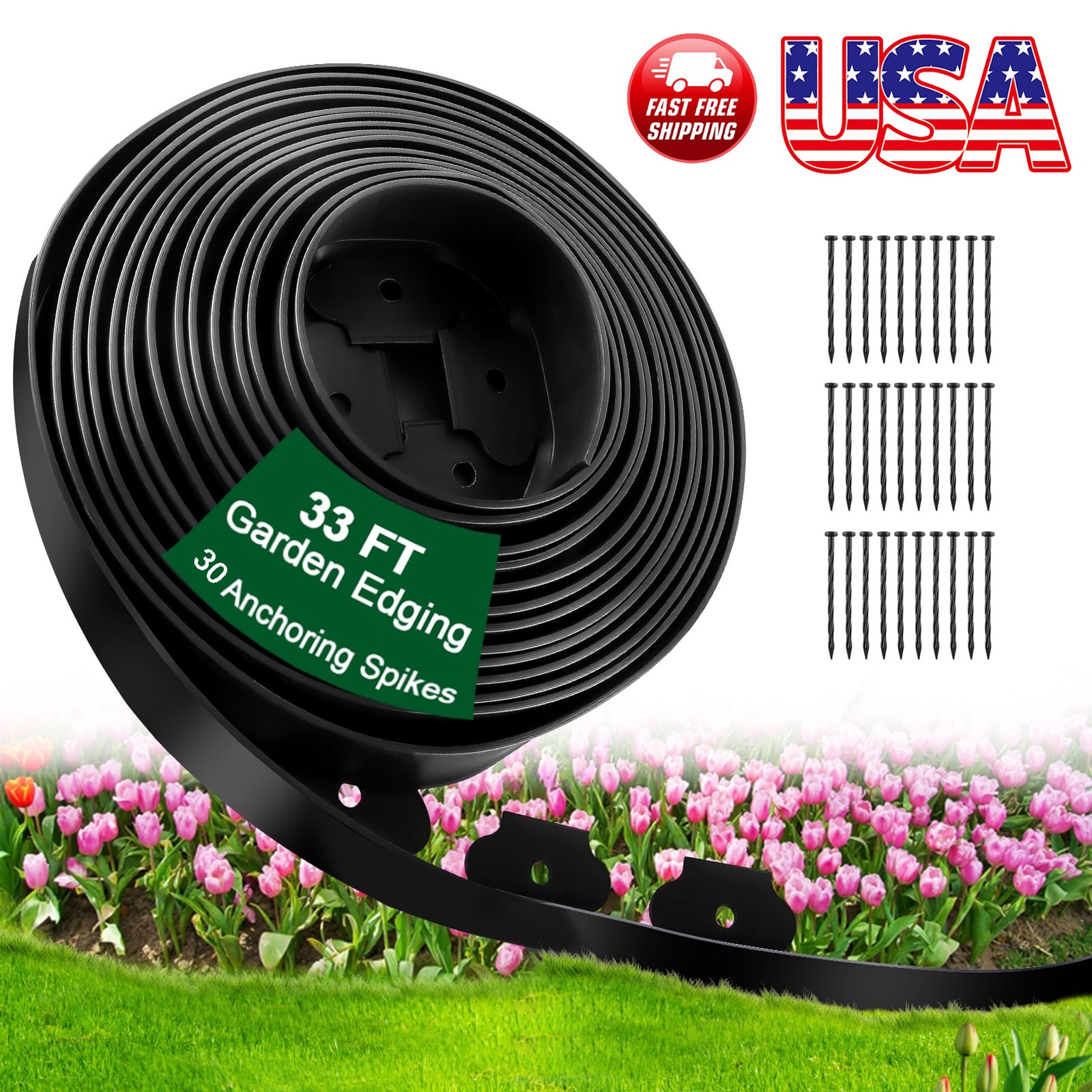 33ft Garden No Dig Landscape Edging Border Kit 2" Tall Flexible Yard Lawn Border gallery