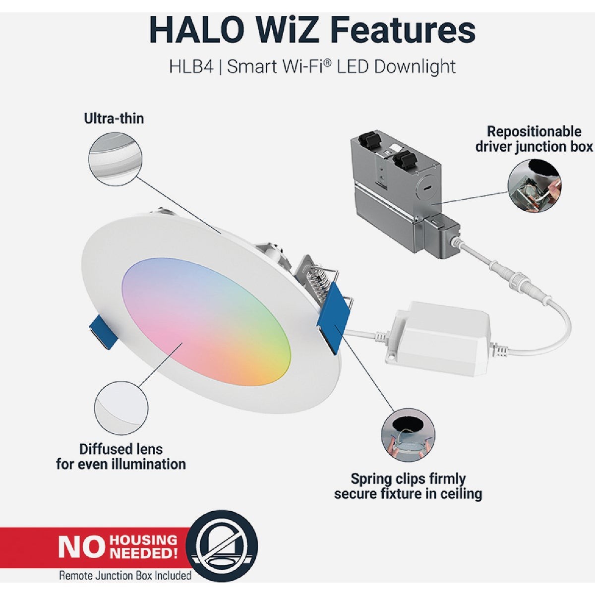 Halo 4 In. White CCT Tunable Smart LED Downlight Connected by WiZ Pro, 600 Lm. gallery