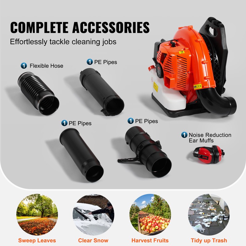 VEVOR Backpack Leaf Blower 79CC 2-Cycle Gas Leaf Blower 930CFM Air Volume 184MPH gallery